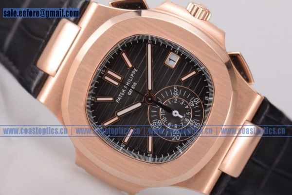 Patek Philippe 1:1 Replica Nautilus Chrono Watch Rose Gold 5980/1R-002 Black (BP)